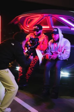 Two people during filming