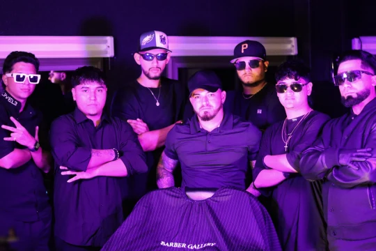 Group around a barber chair