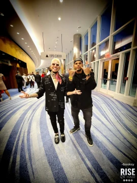 Two colleagues in a lobby