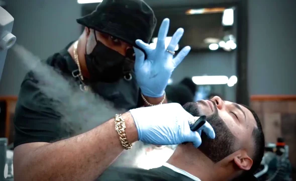 Detail work on a reclining client.