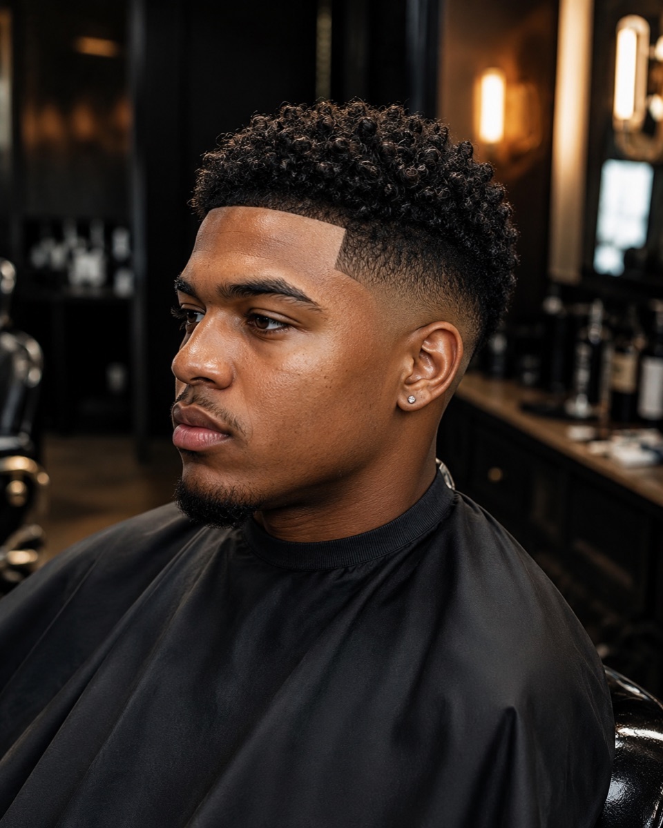 Illustrative curly high top fade style reference