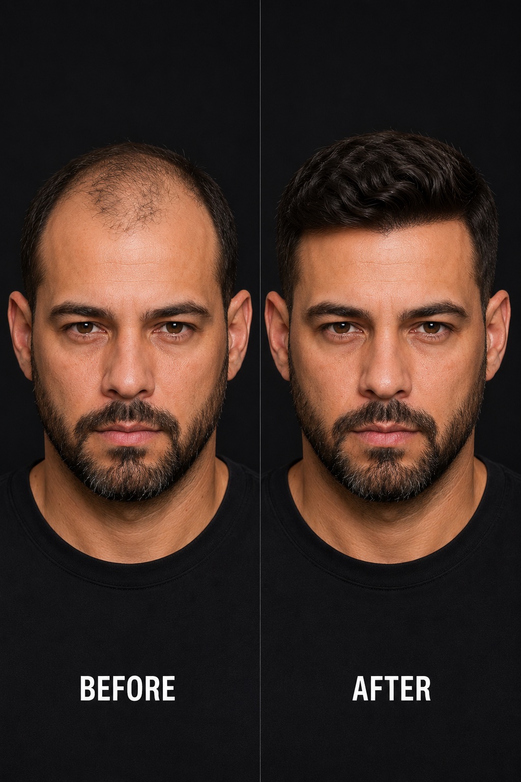 Illustrative before and after hair replacement visual reference