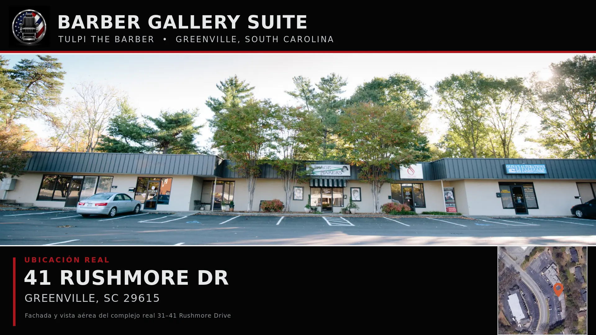 Ubicación de Barber Gallery Suite en 41 Rushmore Dr, Greenville, South Carolina
