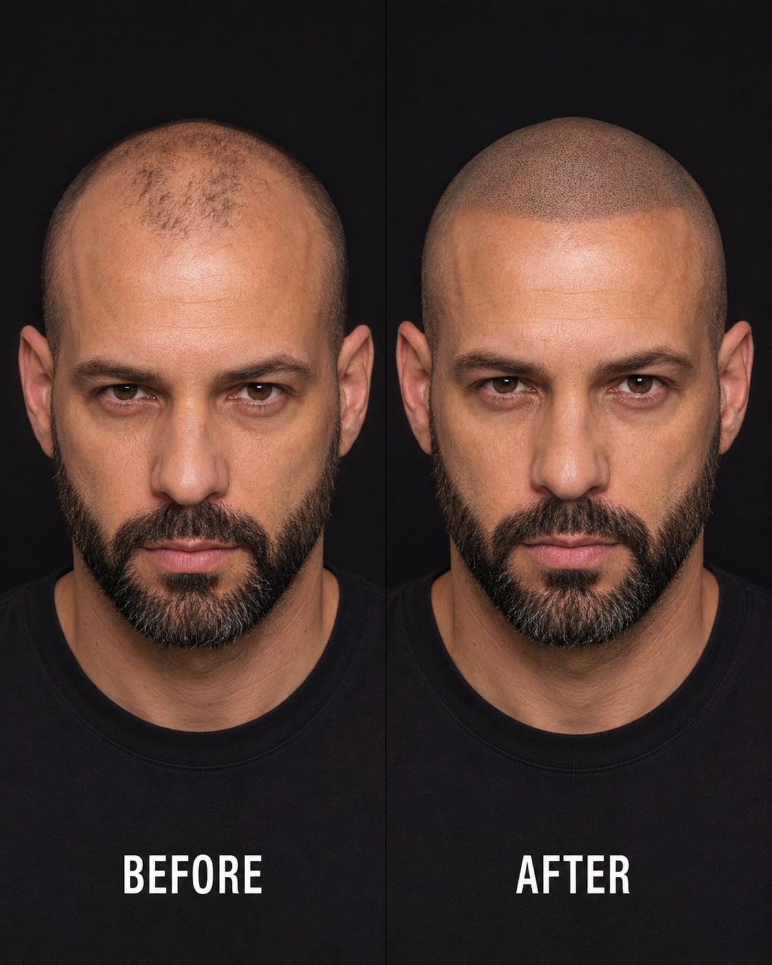 Simulated front before and after scalp micropigmentation visual