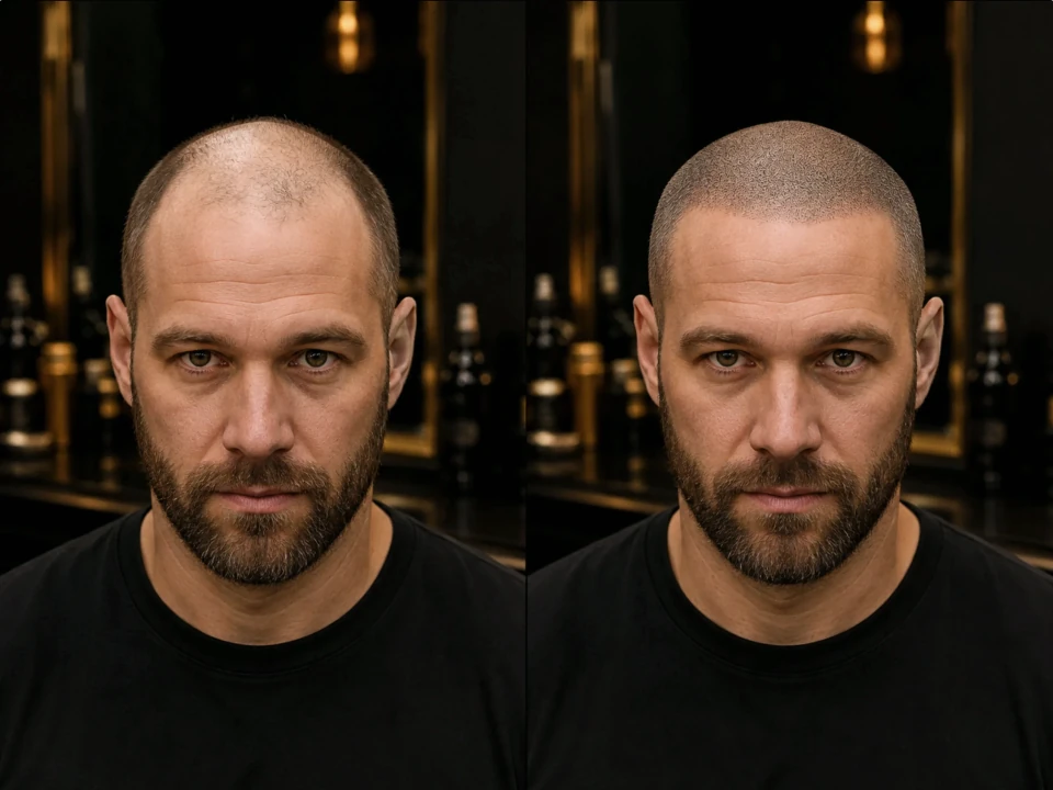 Illustrative before and after scalp micropigmentation reference